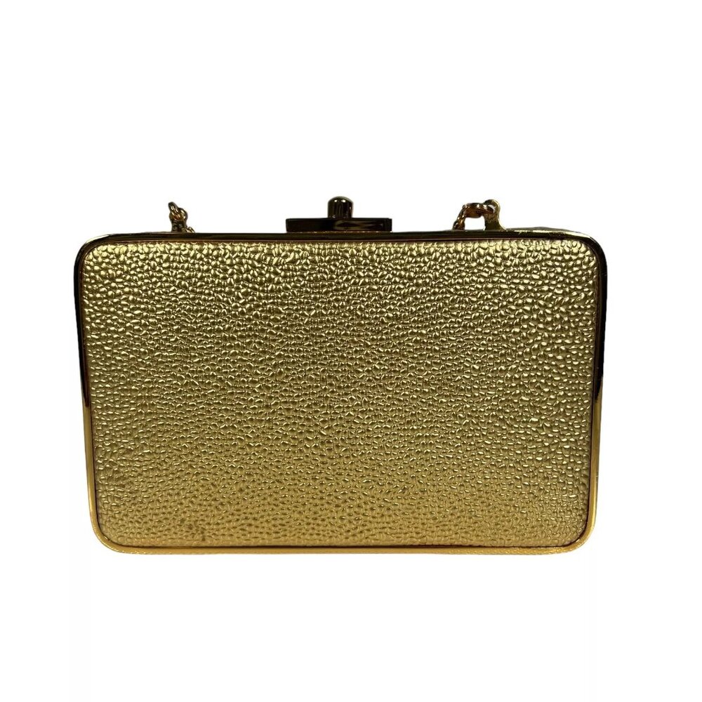 Henri Bendel The Party Starter Gold Clutch Shoulder Box Purse Removable Strap - Picture 6 of 16